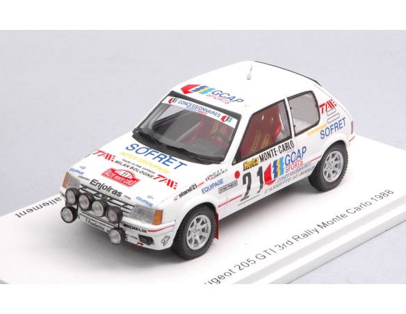 SPARK MODEL S9453 PEUGEOT 205 GTI N.21 3rd MONTE CARLO 1988 J.P.BALLET-M.C.LALLEMENT 1:43 Modellino