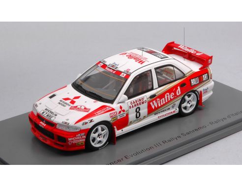 SPARK MODEL S6513 MITSUBISHI LANCER EVO III N.8 8th RALLY SAN REMO 1996 AURIOL-GIRAUDET Modellino