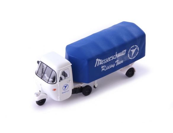 AUTOCULT ATC08016 APE PIAGGIO PENTARO RENNTRANSPORTER MESSERSCHMITT 1961 WHITE/BLUE 1:43 Modellino