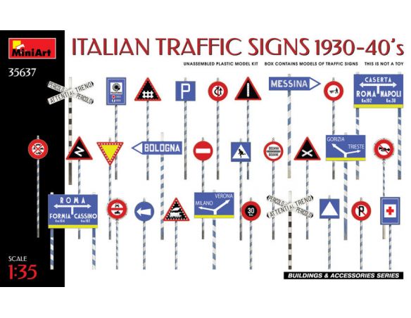 MINIART MIN35637 ITALIAN TRAFFIC SIGNS 1930-40s KIT 1:35 Modellino