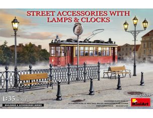MINIART MIN35639 STREET ACCESSORIES WITH LAMPS & CLOCKS KIT 1:35 Modellino