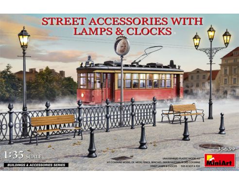 MINIART MIN35639 STREET ACCESSORIES WITH LAMPS & CLOCKS KIT 1:35 Modellino