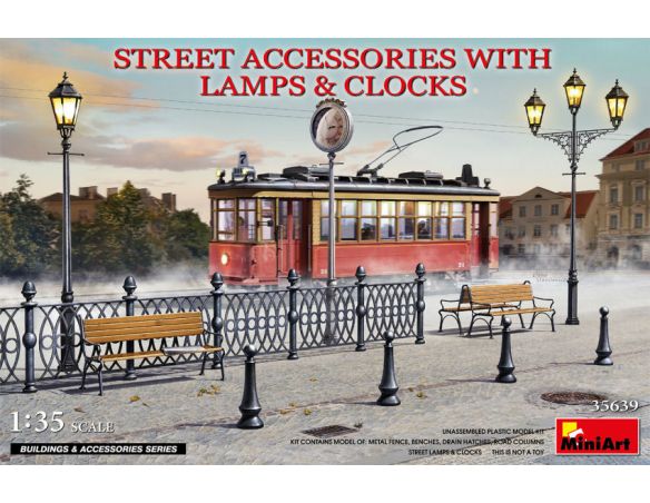 MINIART MIN35639 STREET ACCESSORIES WITH LAMPS & CLOCKS KIT 1:35 Modellino
