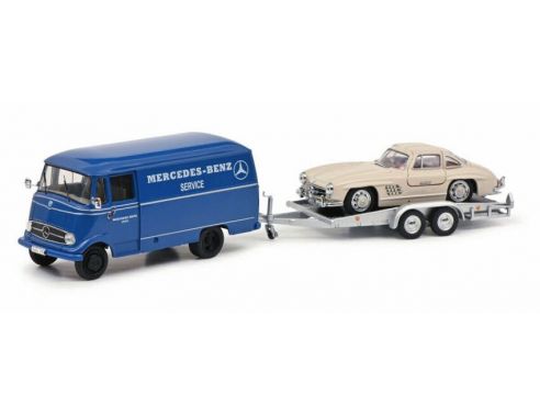 SCHUCO SH2539 MERCEDES L319 W/TRAILER + 300SL 1:43 Modellino