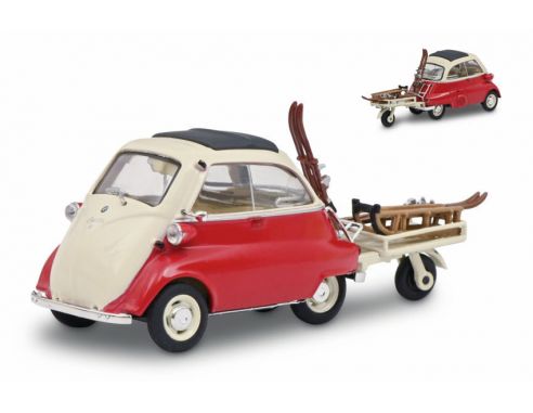 SCHUCO SH2682 BMW ISETTA W/TRAILER + SKI 1:43 Modellino