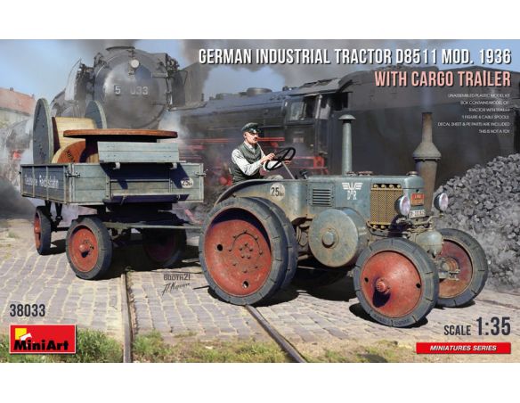 MINIART MIN38033 GERMAN INDUSTRIAL TRACTOR D8511 MOD.1936 W/CARGO TRAILER KIT 1:35 Modellino