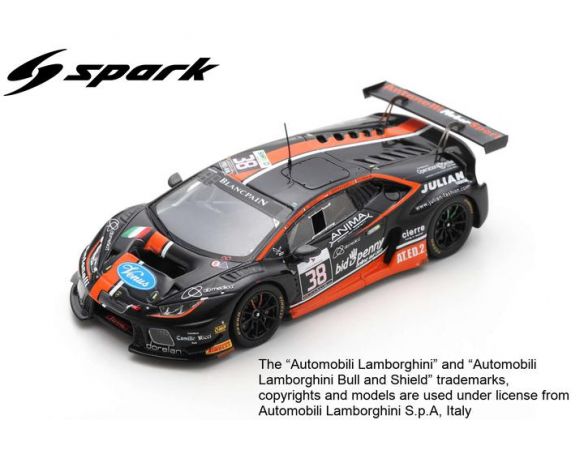 SPARK MODEL SB289 LAMBORGHINI HURACAN GT3 N.38 24 H SPA 2016 CERRUTI-SPINELLI-SBIRAZZUOLI- Modellino