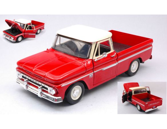 MOTORMAX MTM73355R CHEVROLET C10 FLETSIDE PICK-UP 1966 RED 1:24 Modellino