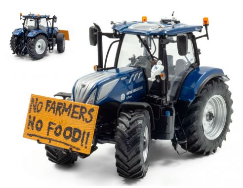 UNIVERSAL HOBBIES UH6352 NEW HOLLAND T7.225 BLUE POWER NO FARMER, NO FOOD 1:32 Modellino