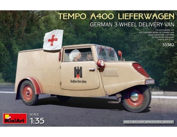 MINIART MIN35382 TEMPO A400 LIEFERWAGEN GERMAN 3-WHEEL DELIVERY VAN KIT 1:35 Modellino