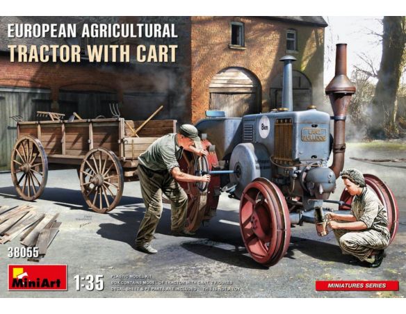 MINIART MIN38055 EUROPEAN AGRICULTURAL TRACTOR WITH CART KIT 1:35 Modellino