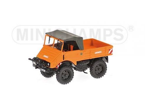 MINICHAMPS 439030205 MERCEDES UNIMOG 401 MIT SEILWINDE 1951 ORANGE Modellino