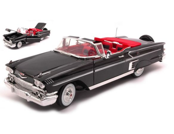 MOTORMAX MTM73112BK CHEVROLET IMPALA CONVERTIBLE 1958 BLACK 1:18 Modellino