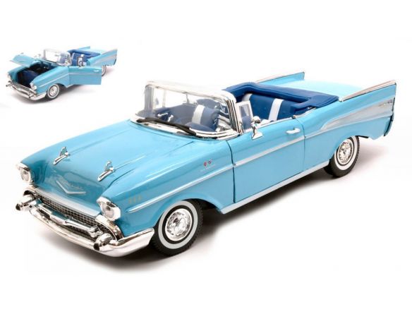 MOTORMAX MTM73175B CHEVROLET BEL AIR CONVERTIBLE 1957 LIGHT BLUE 1:18 Modellino