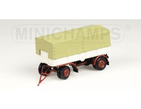 MINICHAMPS 439159096 RIMORCHIO 2 ASSI PRITSCHENANHANGER WHITE & RED Modellino