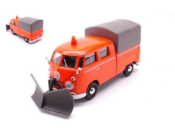 MOTORMAX MTM79593 VW TYPE 2 T1 PICKUP TRUCK W/SNOW PLOW 1962 ORANGE 1:24 Modellino