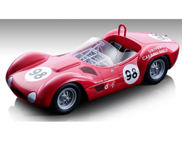 TECNOMODEL TMD18276D MASERATI BIRDCAGE TIPO 61 N.98 WINN.RIVERSIDE GP 1960 C.SHALBY 1:18 Modellino