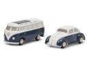 SCHUCO SH05146 VW KAFER + VW SAMBA T1 SET WHITE/BLUE 1:87 Modellino