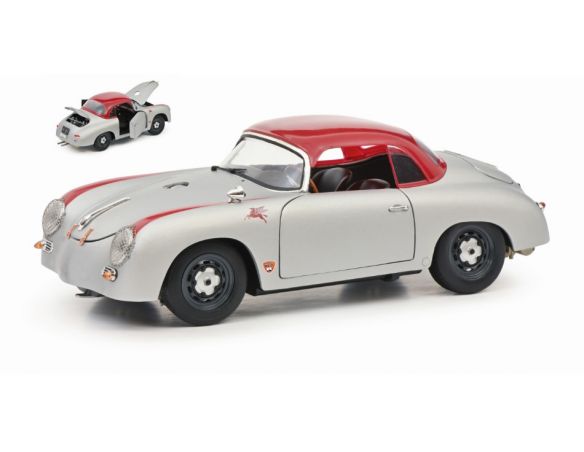 SCHUCO SH450031700 PORSCHE 356 OUTLAW SPIDER CLOSED HAR TOP 1952 SILVER-RED 1:18 Modellino