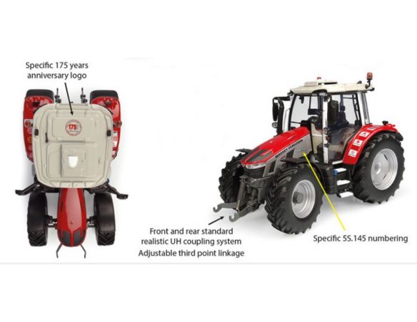 UNIVERSAL HOBBIES UH6460 TRATTORE MASSEY FERGUSON 5S.145 175th ANNIVERSARY EDITION 1:32 Modellino