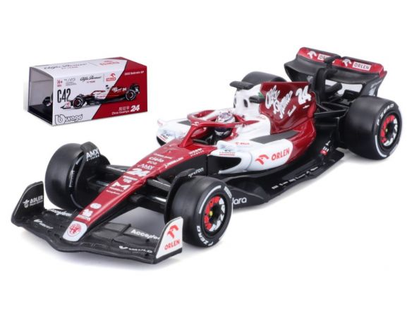 BBURAGO BU38068Z ALFA ROMEO F1 C42 N.24 GUANYU ZHOU 2022 SIGNATURE W/HELMET 1:43 Modellino