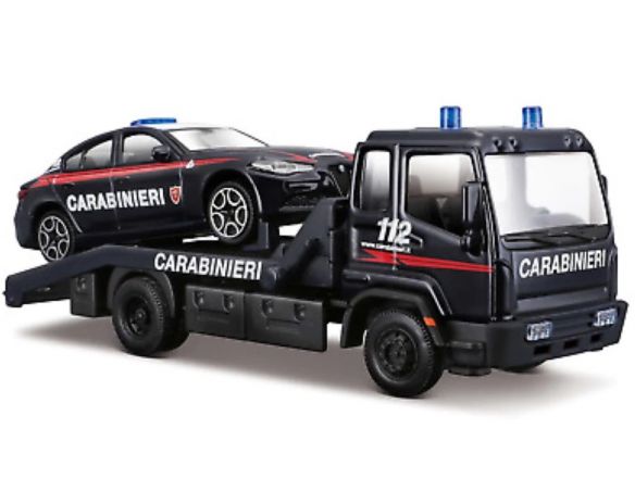 BBURAGO BU31424C ALFA ROMEO GIULIA CARABINIERI SU CARRO ATTREZZI 1:43 Modellino