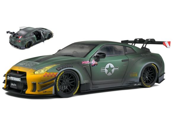 SOLIDO SL1805807 NISSAN GT-R (R35) W/LIBERTY WALK BODY KIT 2.0 2022 ARMY FIGHTER 1:18 Modellino