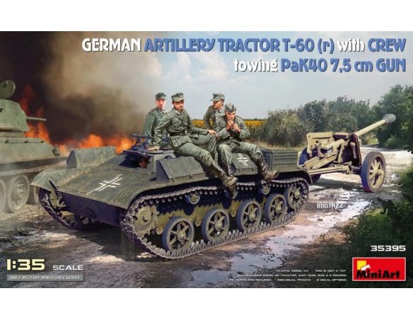 MINIART MIN35395 GERMAN ARTILLERY TRACTOR T-60 (r) W/PAK40 GUN & CREW KIT 1:35 Modellino