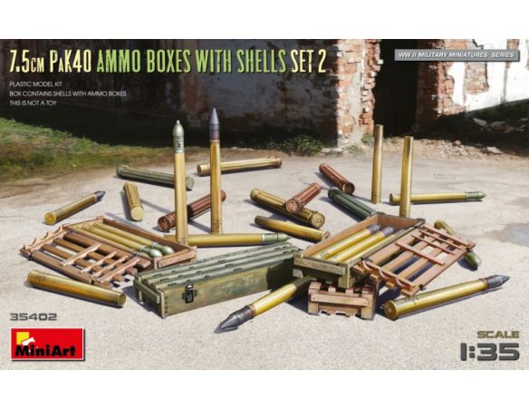 MINIART MIN35402 7,5 cm PAK40 Ammo Boxes W/SHELLS SET 2 KIT 1:35 Modellino