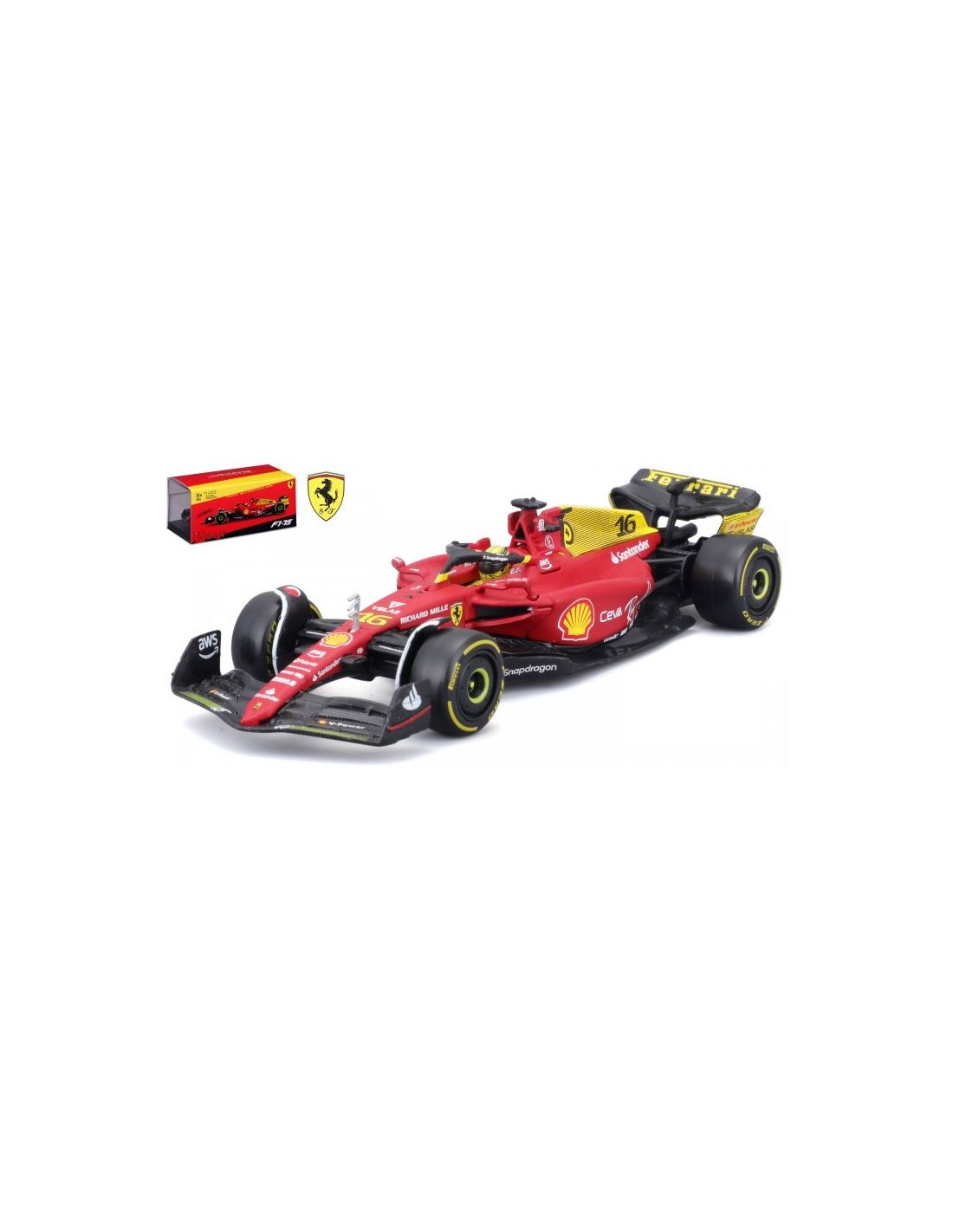 BBURAGO BU36831LM FERRARI F1-75 N.16 CHARLES LECLERC MONZA 2022 75th  ANNIV.W/HELMET 1:43 Modellino