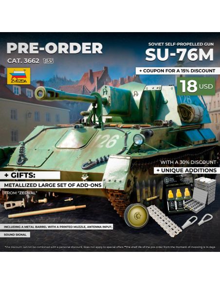 ZVEZDA Z3662 SU-76 SOVIET SELF PROPELLED GUN KIT 1:35 Modellino