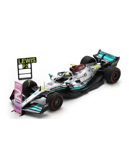 SPARK MODEL S8556 MERCEDES F1 L.HAMILTON 2022 N.44 2nd BRAZIL GP W/PIT AND NUMBER BOARD Modellino