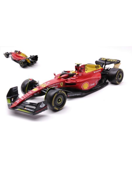 BBURAGO BU16811SM FERRARI F1-75 N.55 CARLOS SAINZ  MONZA 2022 75th ANNIV.W/HELMET 1:18 Modellino