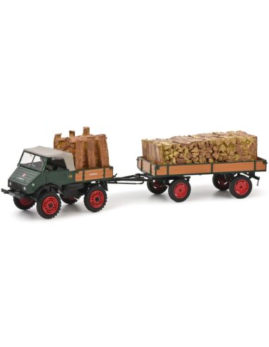 SCHUCO SH450313300 MERCEDES UNIMOG 401 WITH WOOD 1:43 Modellino