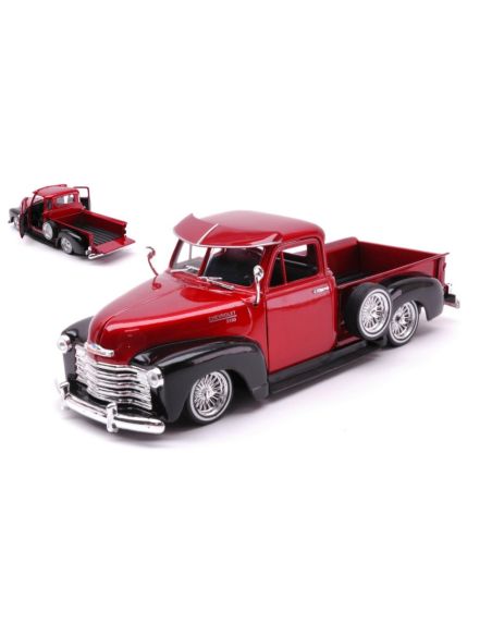 WELLY WE22087BKMRD CHEVROLET 3100 PICK UP LOW RIDER METALLIC RED/BLACK 1:24 Modellino