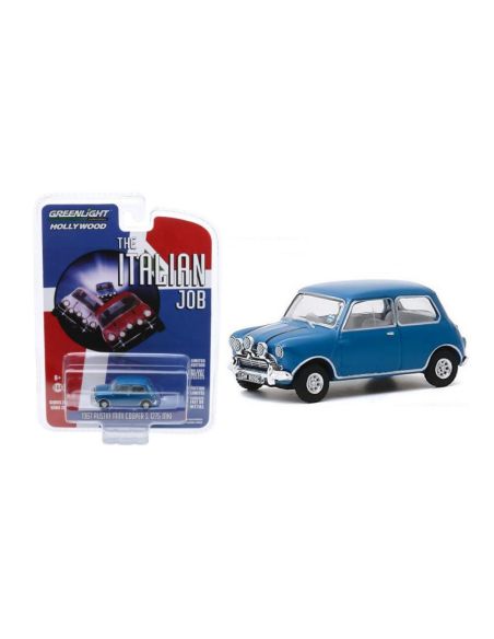 GREENLIGHT GREEN44880A AUSTIN MINI COOPER S 1275 MKI THE ITALIAN JOB 1967 BLUE 1:64 Modellino