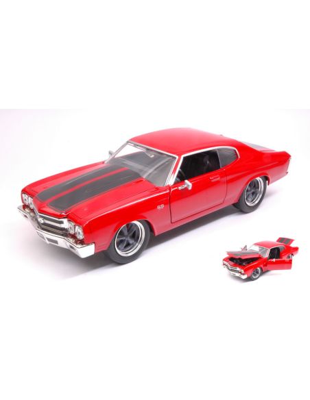 JADA TOYS JADA03009 DOM'S CHEVROLET CHEVELLE 1970 FAST & FURIOUS RED W/BLACK STRIPES 1:24 Modellino