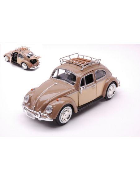 MOTORMAX MTM79559BR VW BEETLE W/TOP LUGGAGE RACK 1959 BROWN 1:24 Modellino