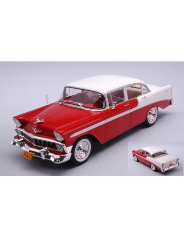 WHITEBOX WB124121 CHEVROLET BEL AIR 4 DOOR SEDAN RED/WHITE 1:24 Modellino