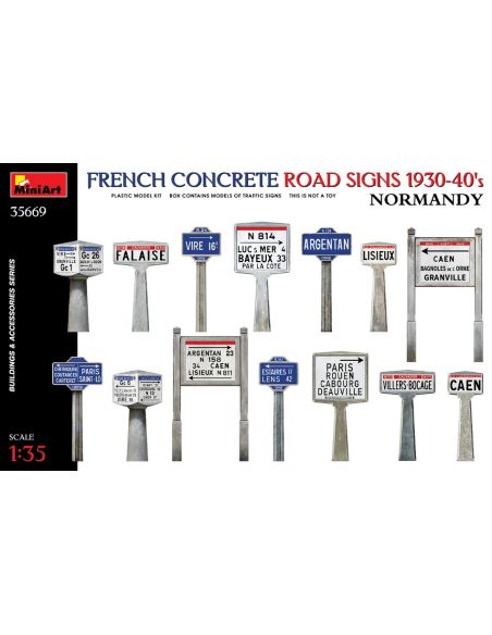 MINIART MIN35669 FRENCH CONCRETE ROAD SIGNS 1930-40s NORMANDY KIT 1:35 Modellino