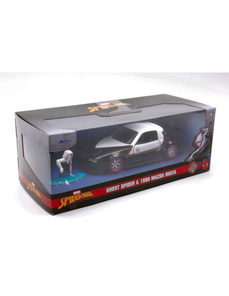 JADA TOYS JADA253223014 MAZDA MIATA MARVEL GHOST SPIDER 1990 BLACK/WHITE 1:32 Modellino