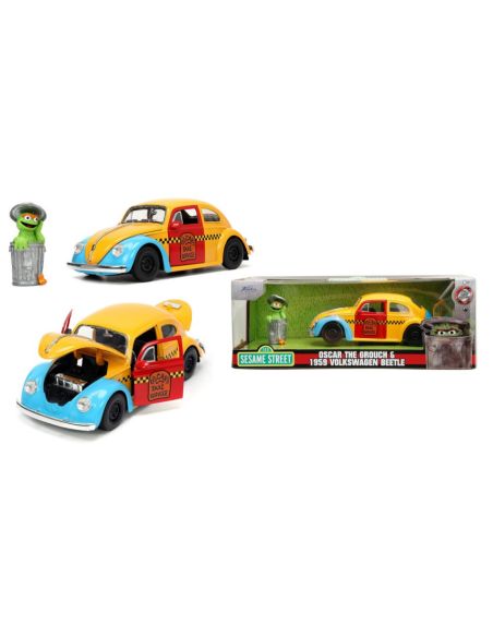 JADA TOYS JADA253255059 VOLKSWAGEN BEETLE WITH OSCAR THE GROUCH 1959 YELLOW/RED 1:24 Modellino