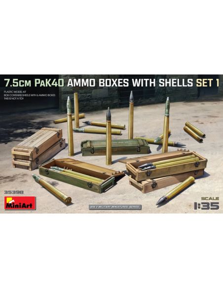 MINIART MIN35398 7,5 cm PAK40 AMMO BOXES W/SHELLS SET 1 KIT 1:35 Modellino