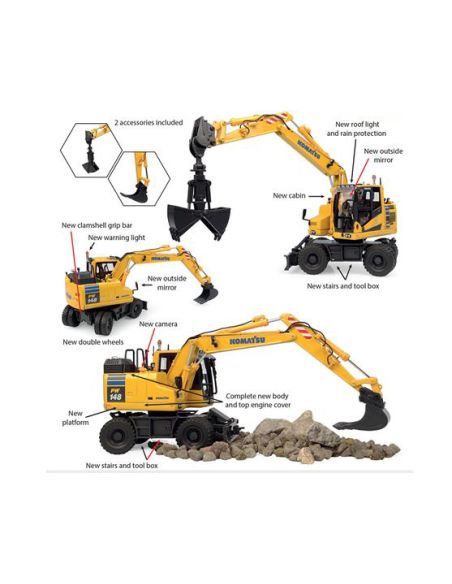 UNIVERSAL HOBBIES UH8162 ESCAVATORE KOMATSU PW148-11 C/ACCESSORI 1:50 Modellino