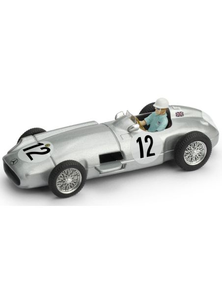 BRUMM BM0072CCH MERCEDES W196 WINNER GR.BRITAIN GP 1955 STIRLING MOSS W/PILOTE 1:43 Modellino