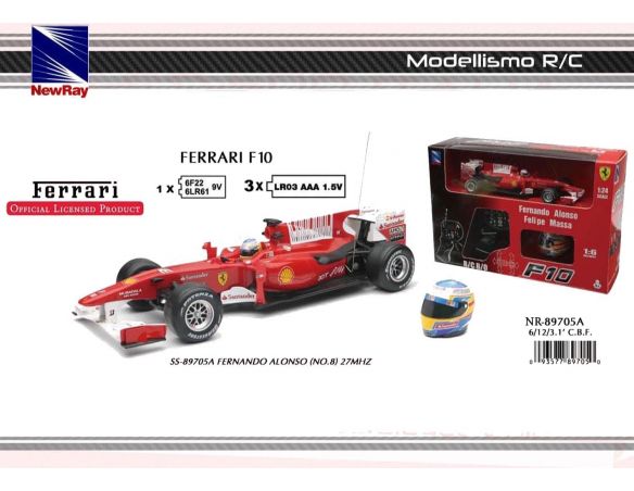 New Ray 89705 FERRARI F10 ALONSO R/C 1/24+CASCO Modellino
