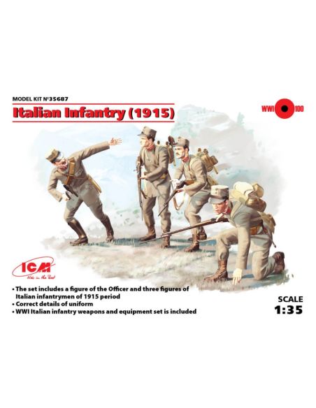 ICM ICM35687 ITALIAN INFANTRY 1915 4 FIGURES KIT 1:35 Modellino