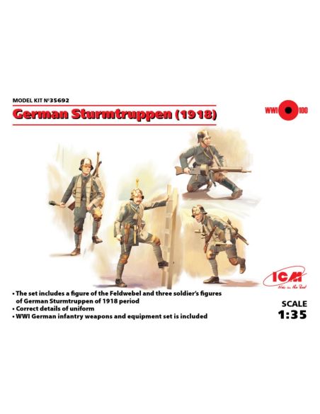 ICM ICM35692 GERMAN STURMTRUPPEN 1918 4 FIGURES KIT 1:35 Modellino