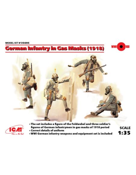 ICM ICM35695 GERMAN INFANTRY IN GAS MASKS 1918 4 FIGURES KIT 1:35 Modellino